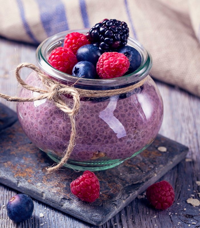 Chia seeds acai pudding with berries Chia seeds acai pudding with berries